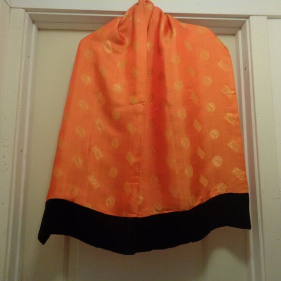 SILK VIETNAMESE ORANGE & BLACK VELVETEEN LONG SCARF OR SHAWL BY SHIRA LE… - Picture 1 of 5